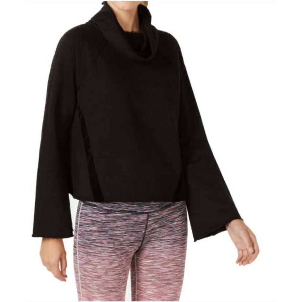 Ideology Cowl Neck Velour  Raw Hem Trip Top - L